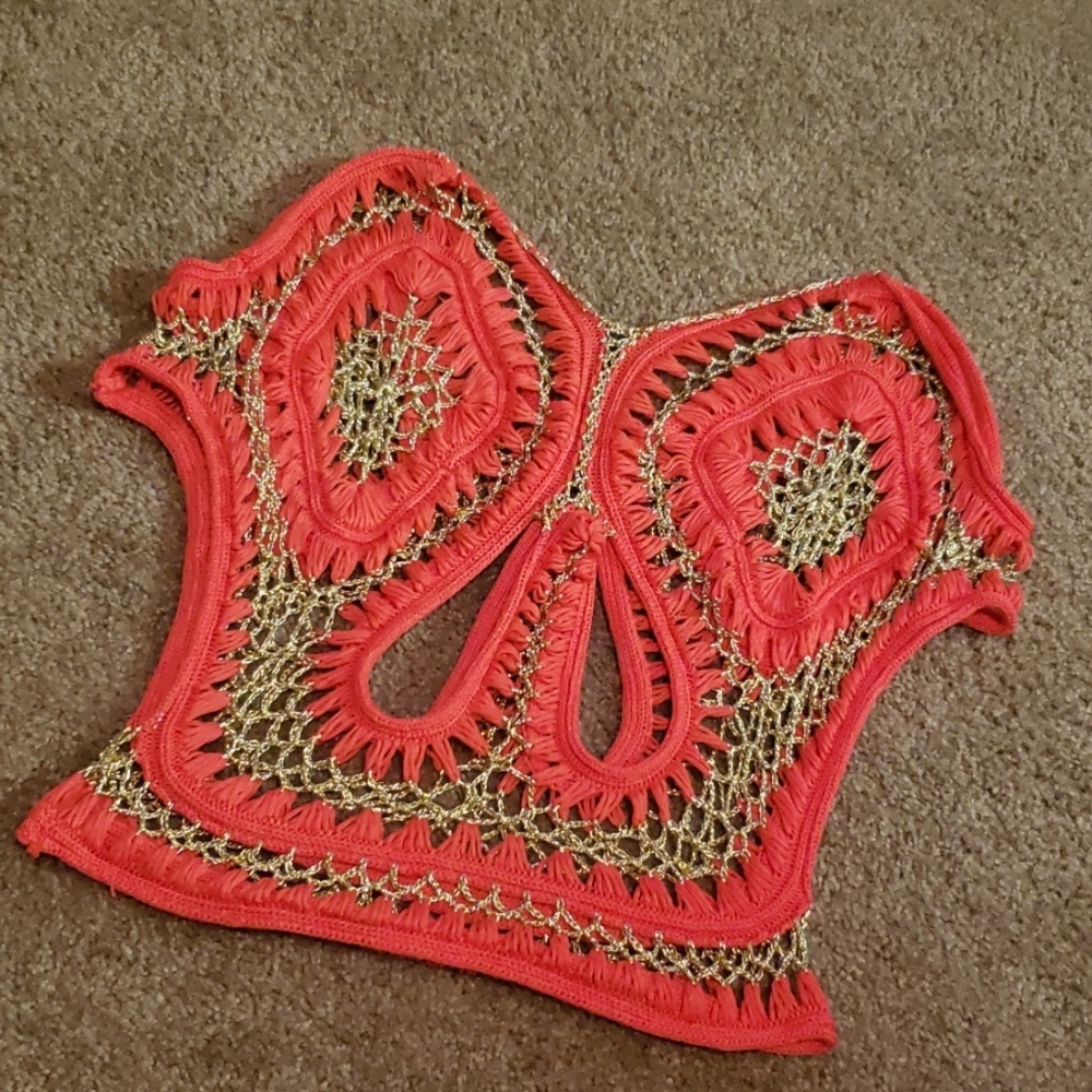 Orange/Gold Crocet Cutout Swim Coverup - Picture 3 of 3
